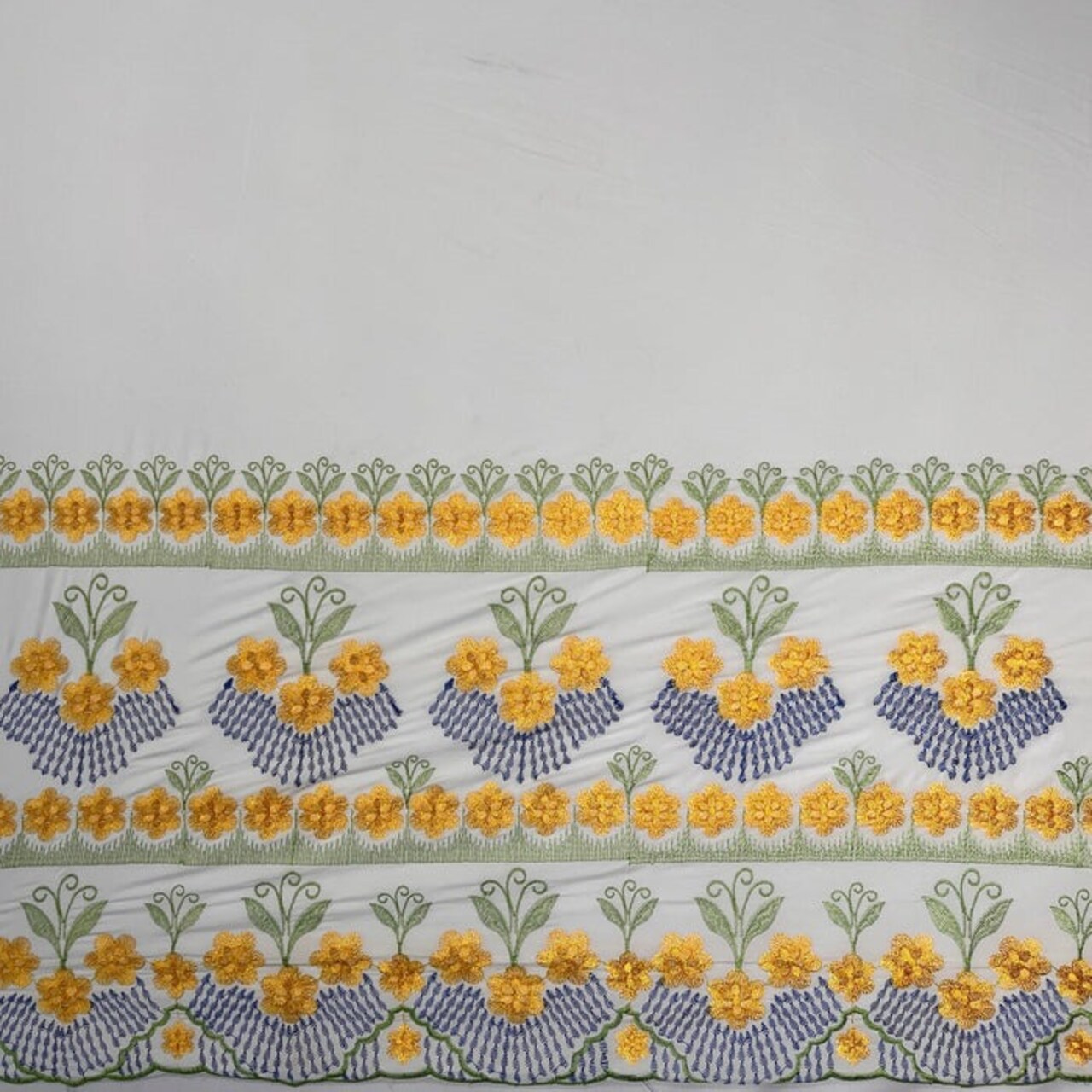 1 Yard Hibiscus Double Border Embroidered Fabric 100% Polyester 56 Inches Width